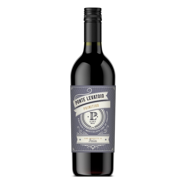 Primitivo Puglia Ponte Levatoio een volle primitivo met een aromatische geur van zoet zwart fruit, zwarte kersen, pruimen, geroosterde amandelen en kruiden vol fruitig en zijde zacht.