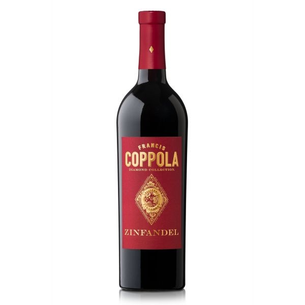 Zinfandel van de Coppola Winery met een zwoele geur en peperigheid, frambozen, kersenfruit, vanille, romig en intens in de smaak erg typerend voor deze wijn.